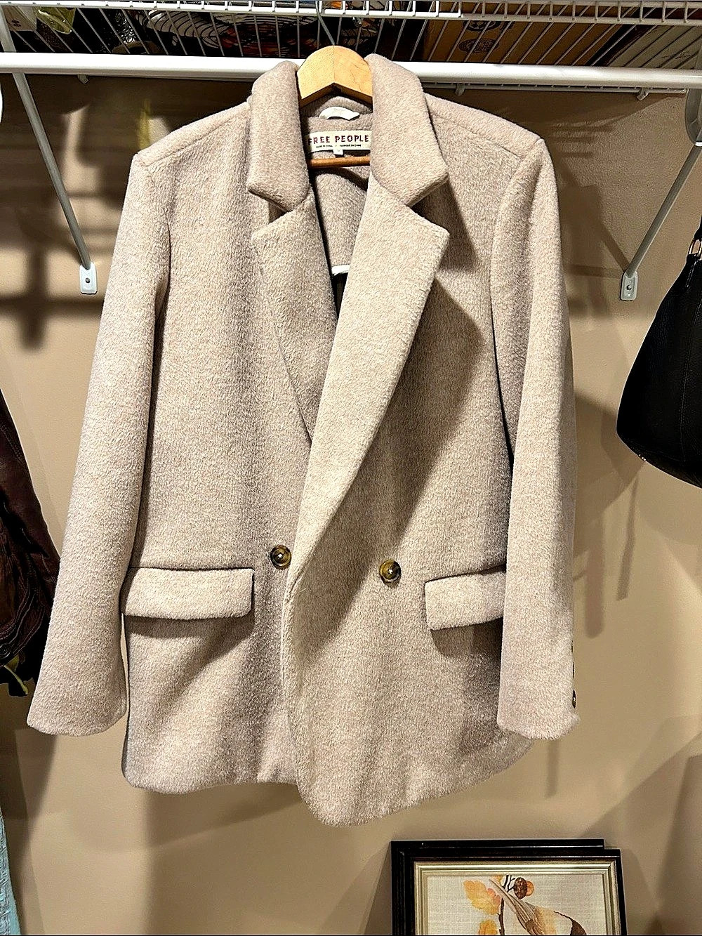Free People Dean Double-Breasted Blazer Beige Medium